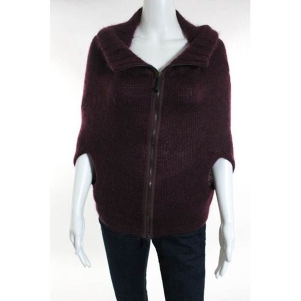 MARNI Burgundy 3/4 Sleeves Zipper Front A-Line Sweater Sz 42